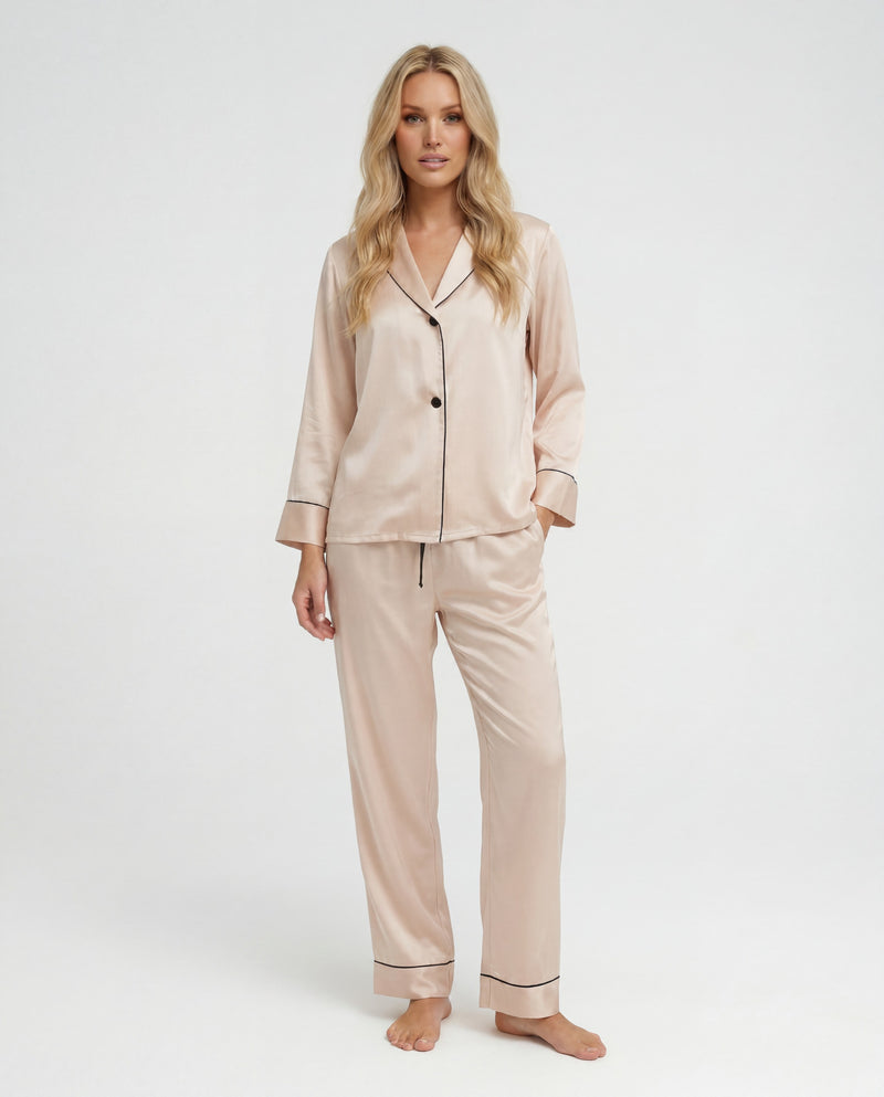 Kyoto — Long Silk Set, Notched Lapel — Nº 14 Abricot Clair